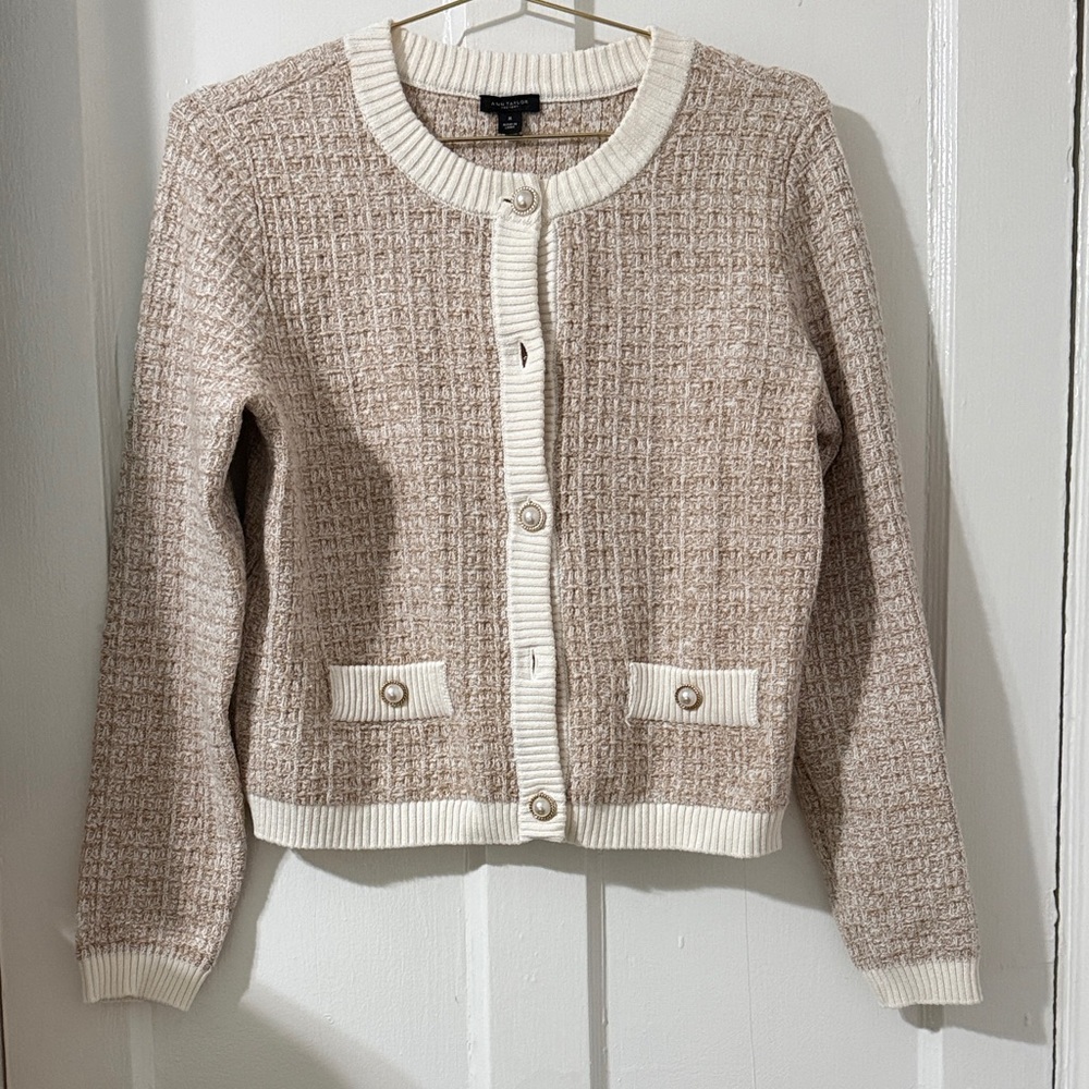 Ann Taylor Factory Beige and Cream Textured Cardigan